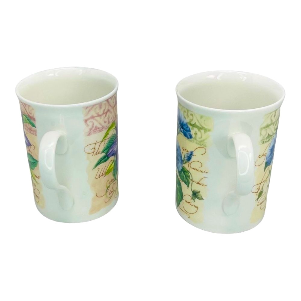 English Vintage Crown Trent Fine Bone China Coffee Mugs Set of 2 Floral Design - Picture 3 of 11